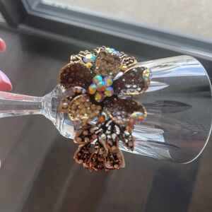 Gold and Brown Floral Rhinestone Bracelet